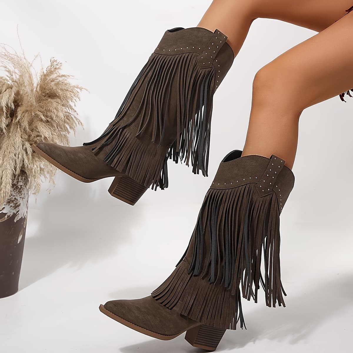 Fringed Studded Western Boots – image 2