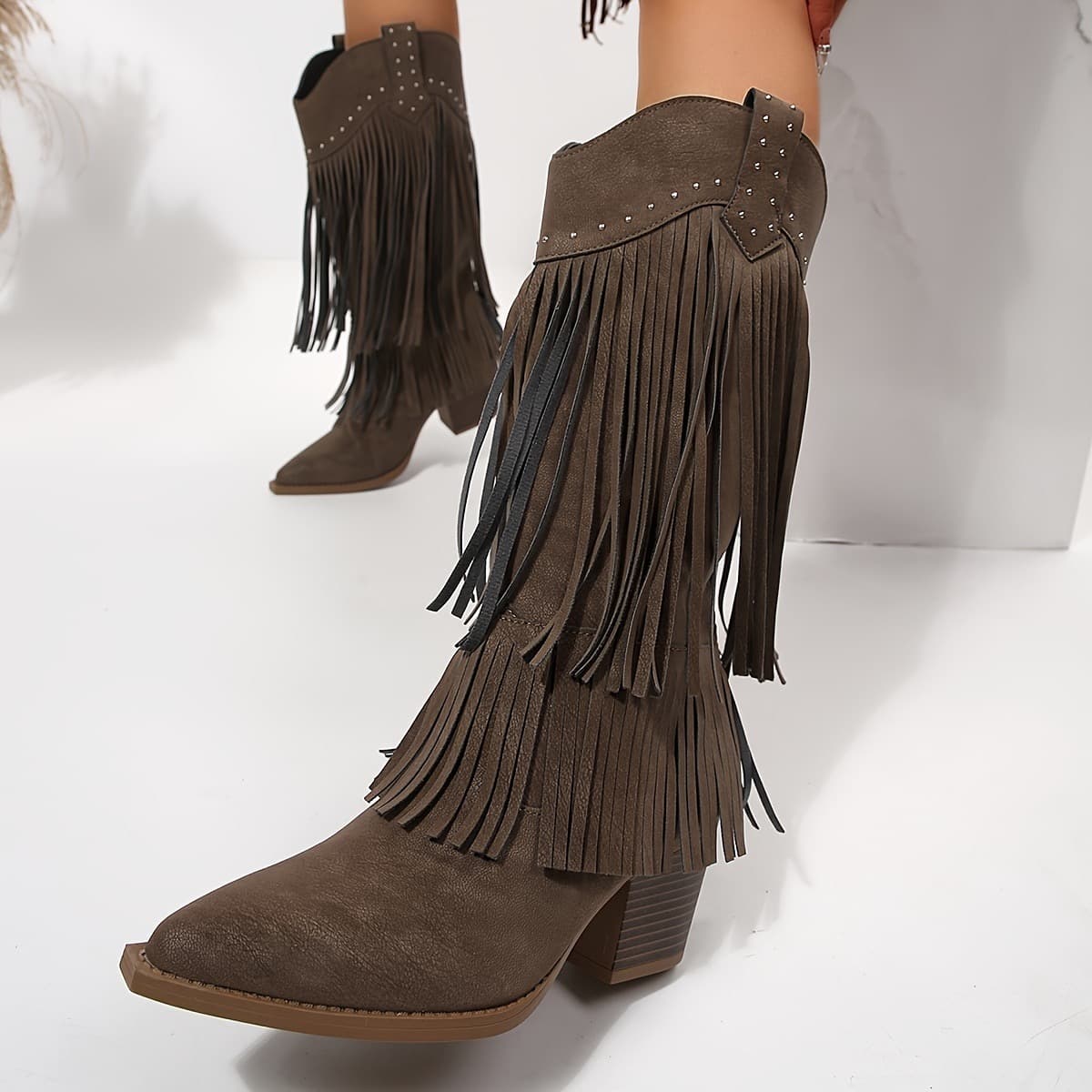 Fringed Studded Western Boots – image 7