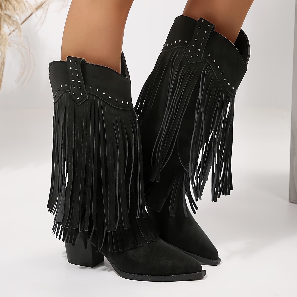Fringed Studded Western Boots – image 3