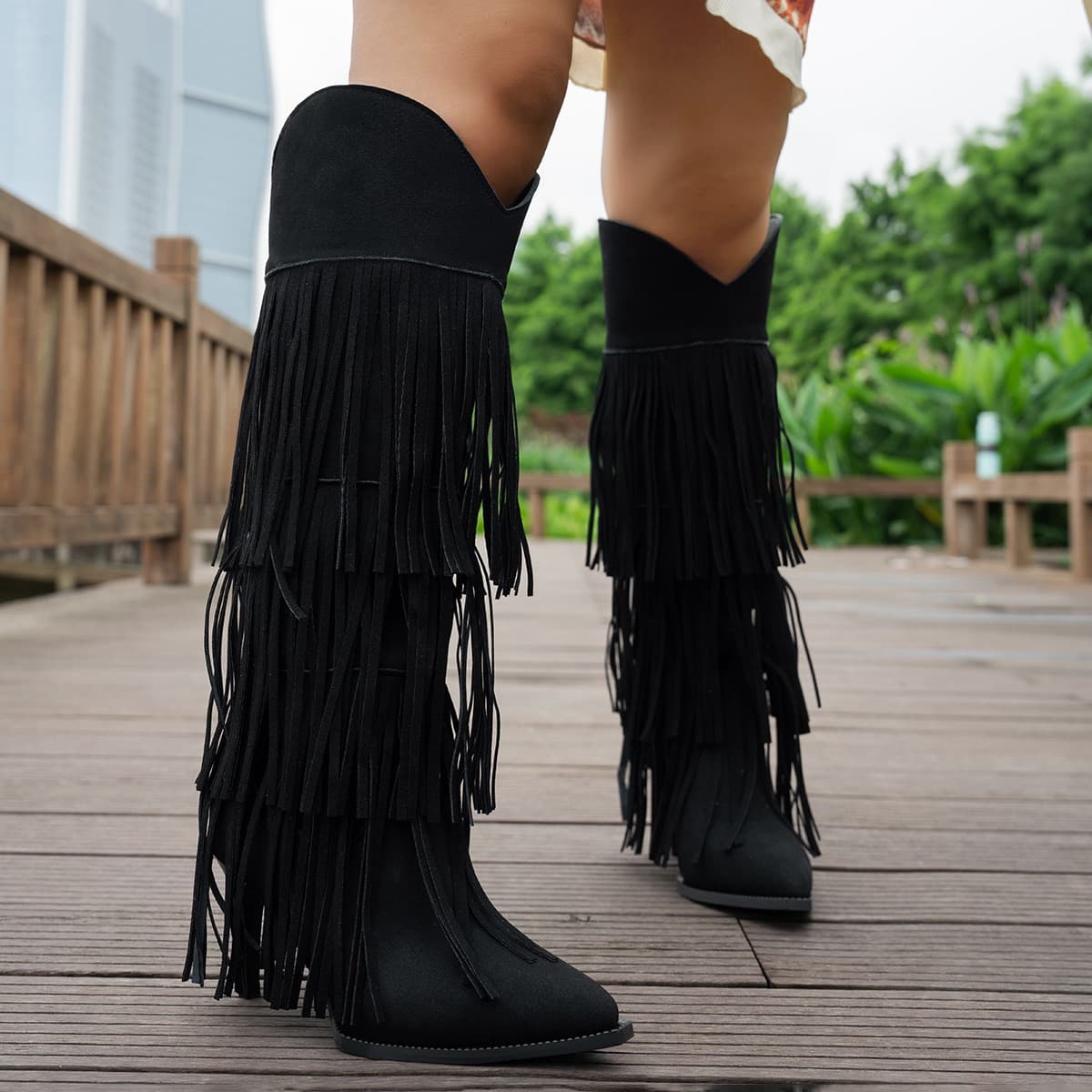 Fringe Suede Heeled Boots