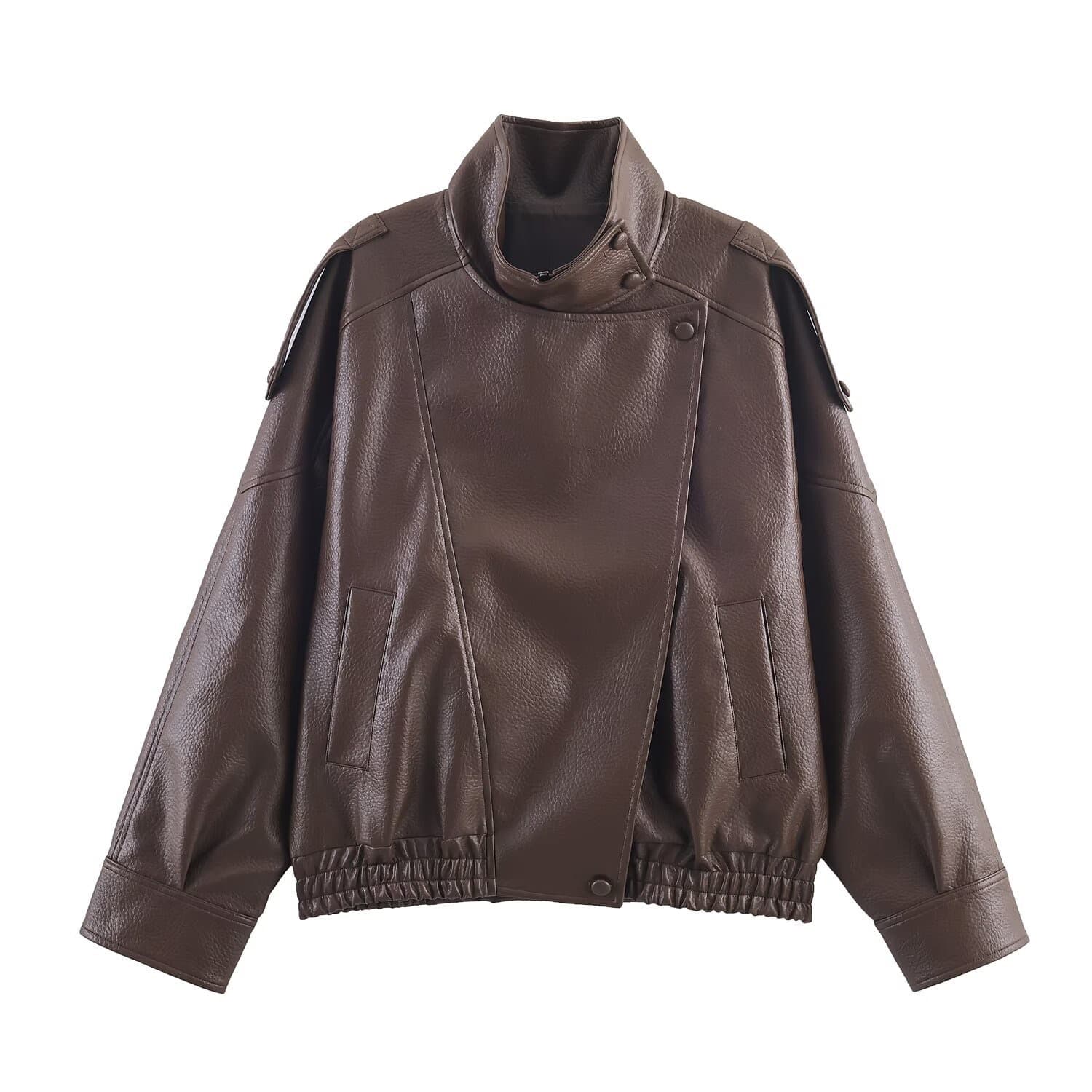 Faux Leather Oversized Bomber Jacket – image 4