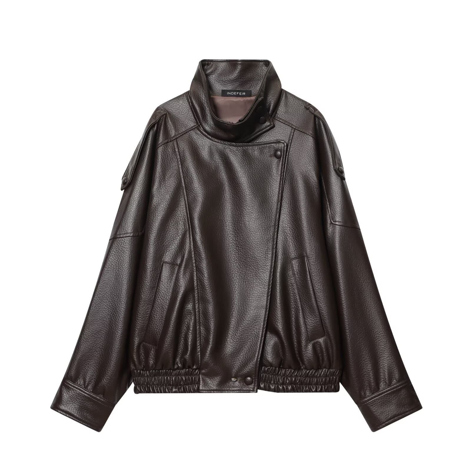 Faux Leather Oversized Bomber Jacket – image 6