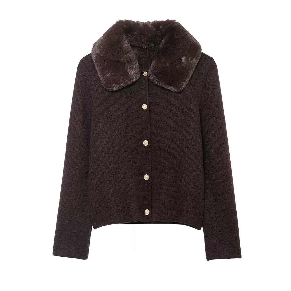 Faux Fur Collar Knit Cardigan – image 2