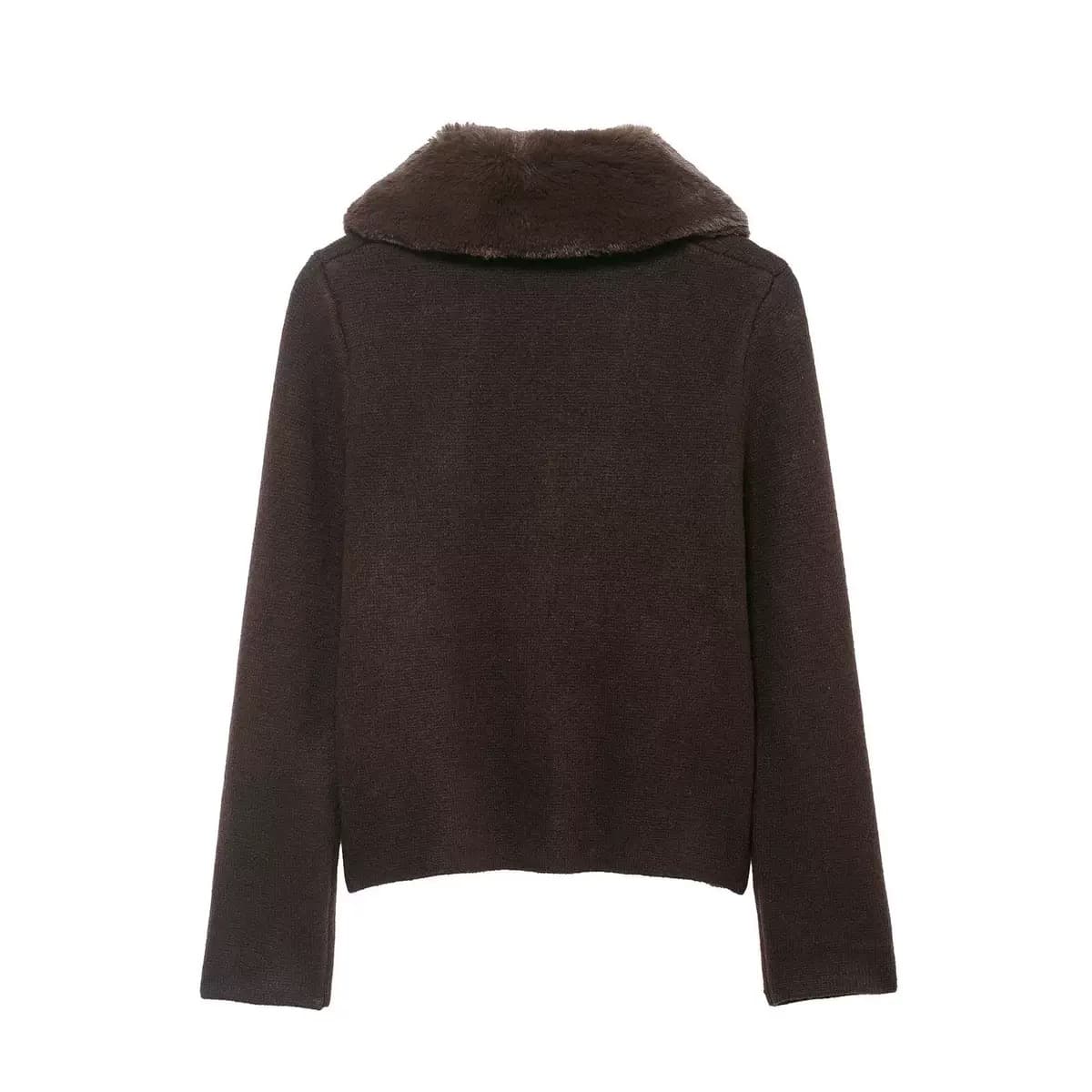 Faux Fur Collar Knit Cardigan – image 3