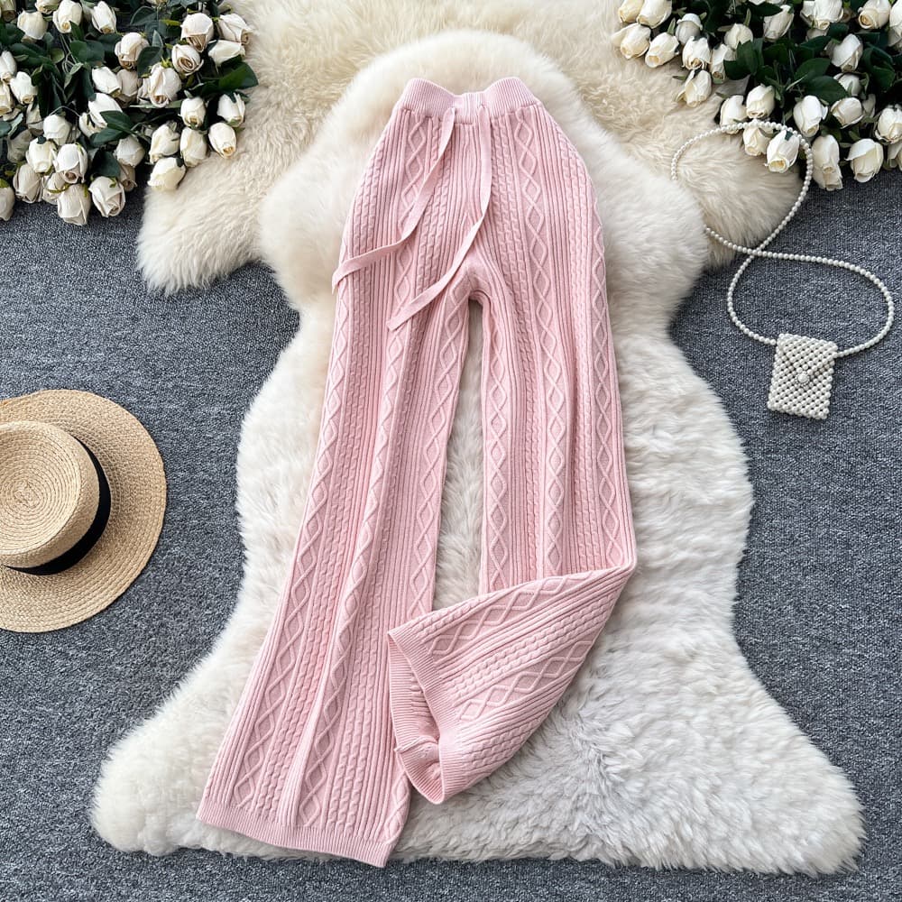 Cable Knit Wide Leg Trousers