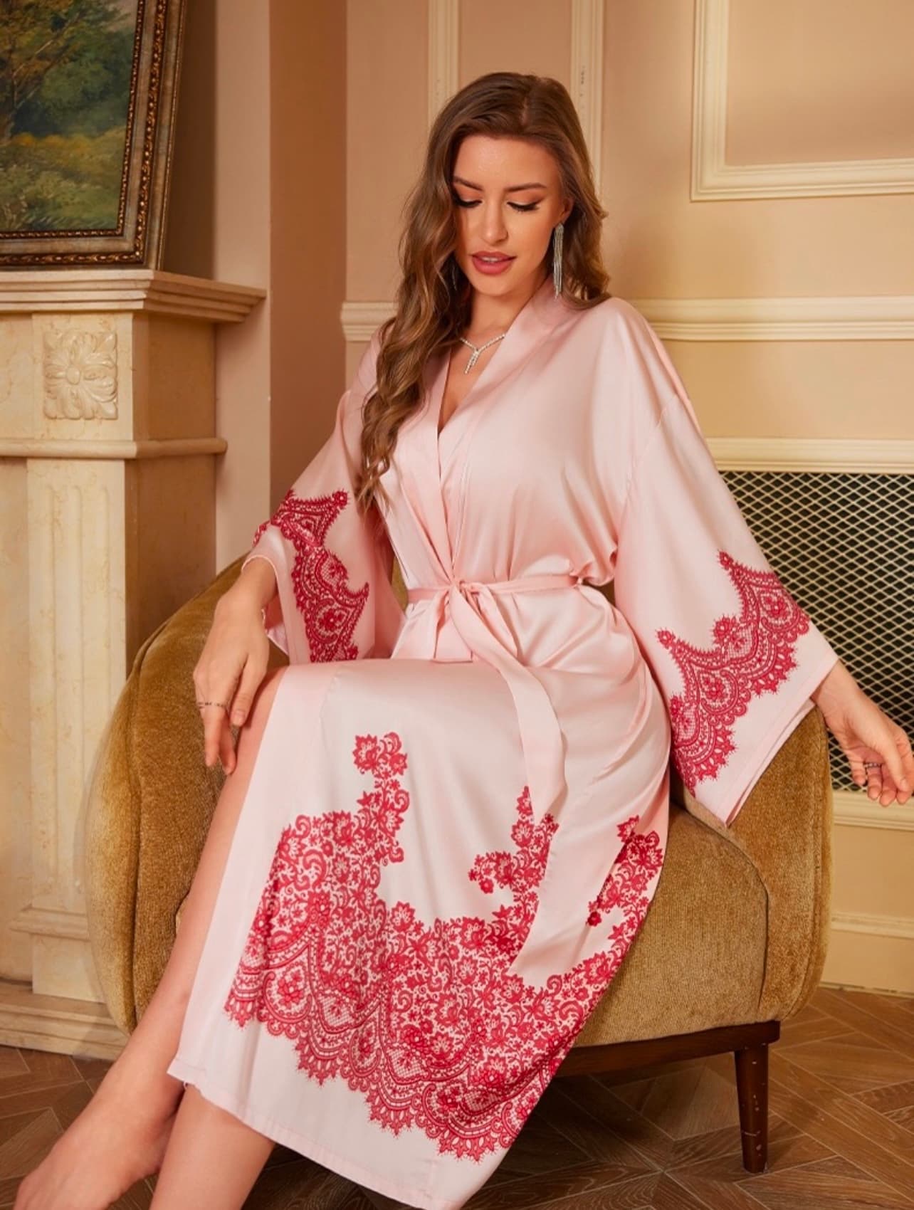 Elegant Satin Floral Robe – image 6