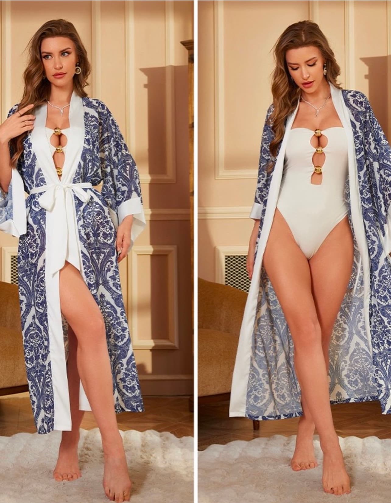 Elegant Satin Floral Robe – image 9