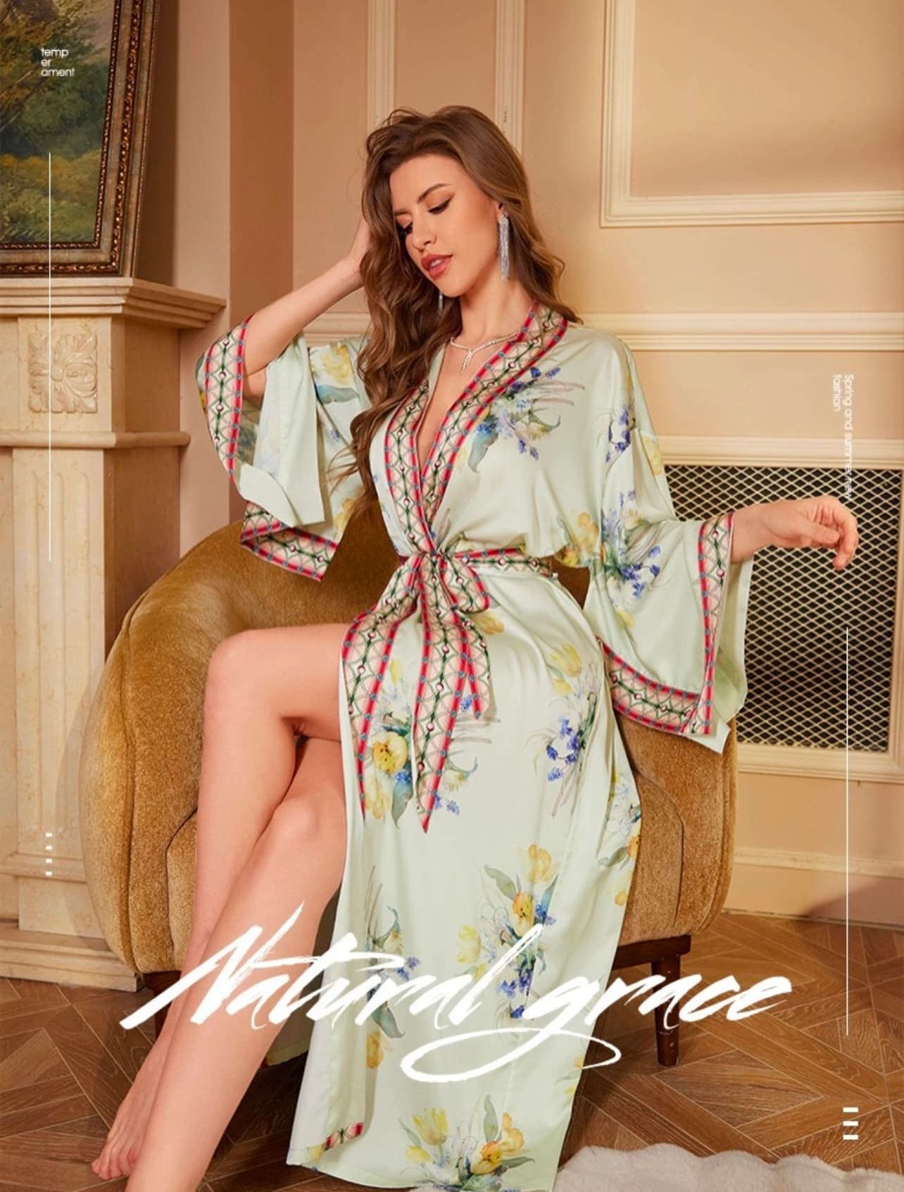 Elegant Satin Floral Robe – image 7