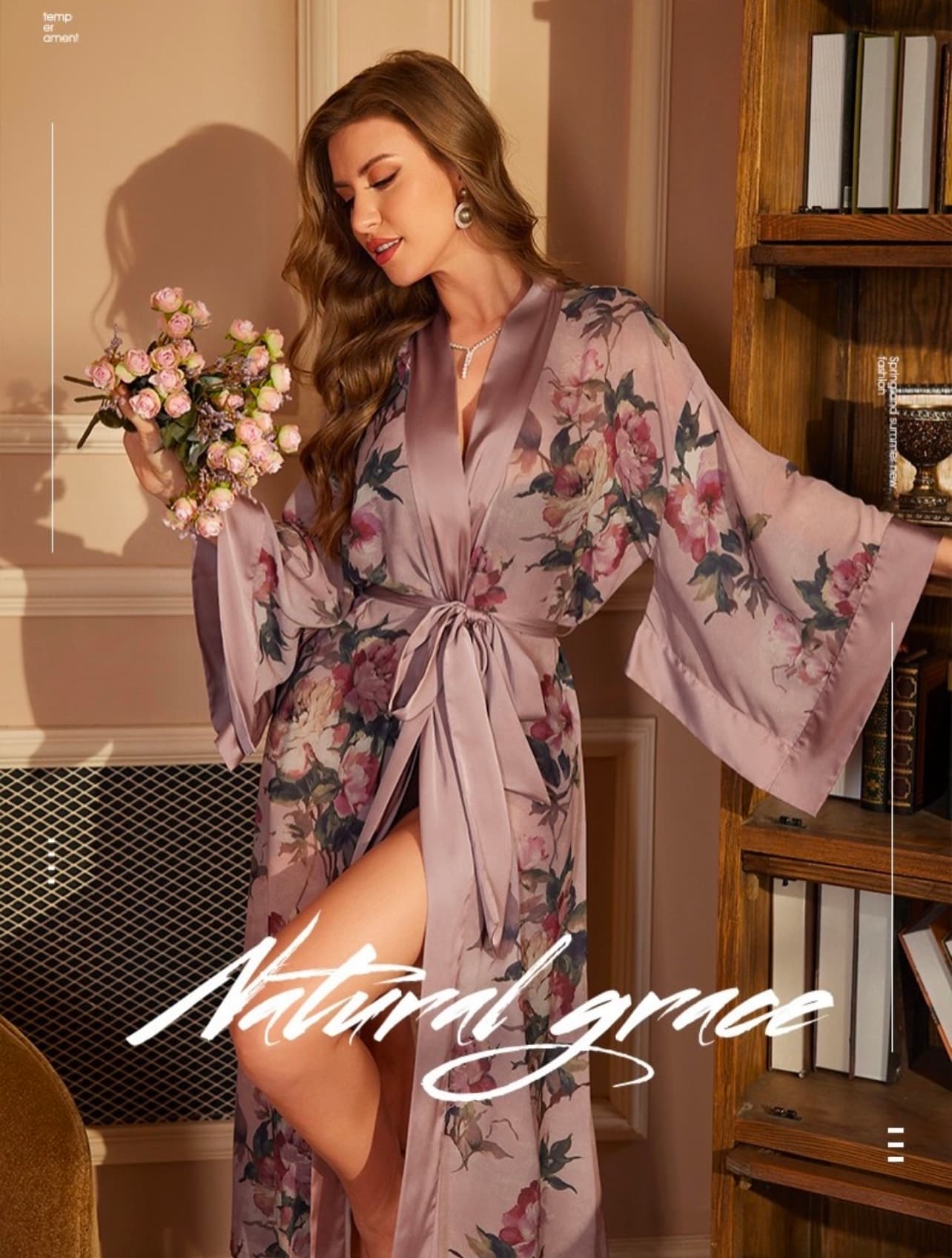 Elegant Satin Floral Robe – image 4