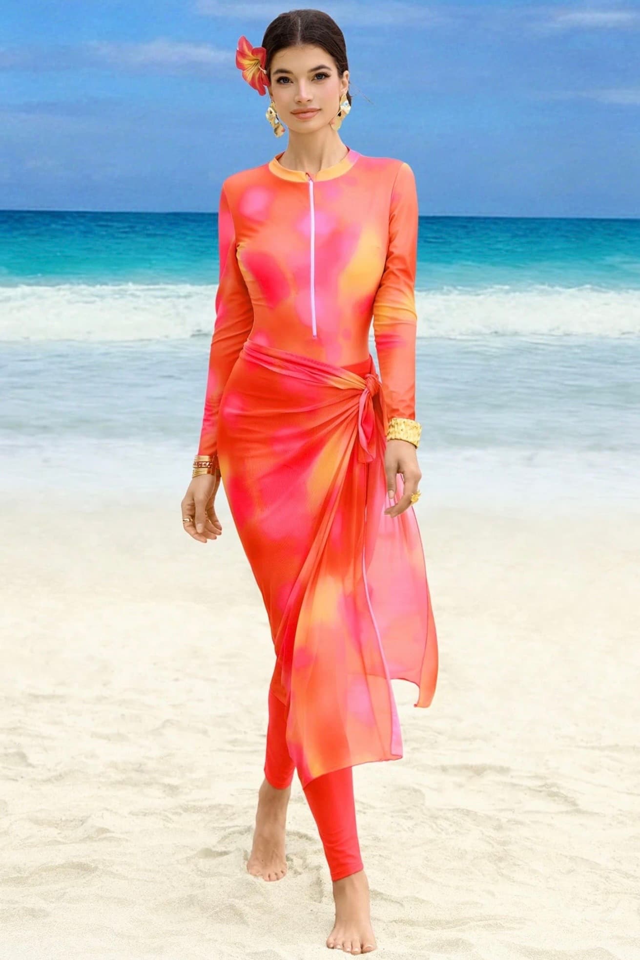 Tie-Dye Long Sleeve Burkini Set – image 2