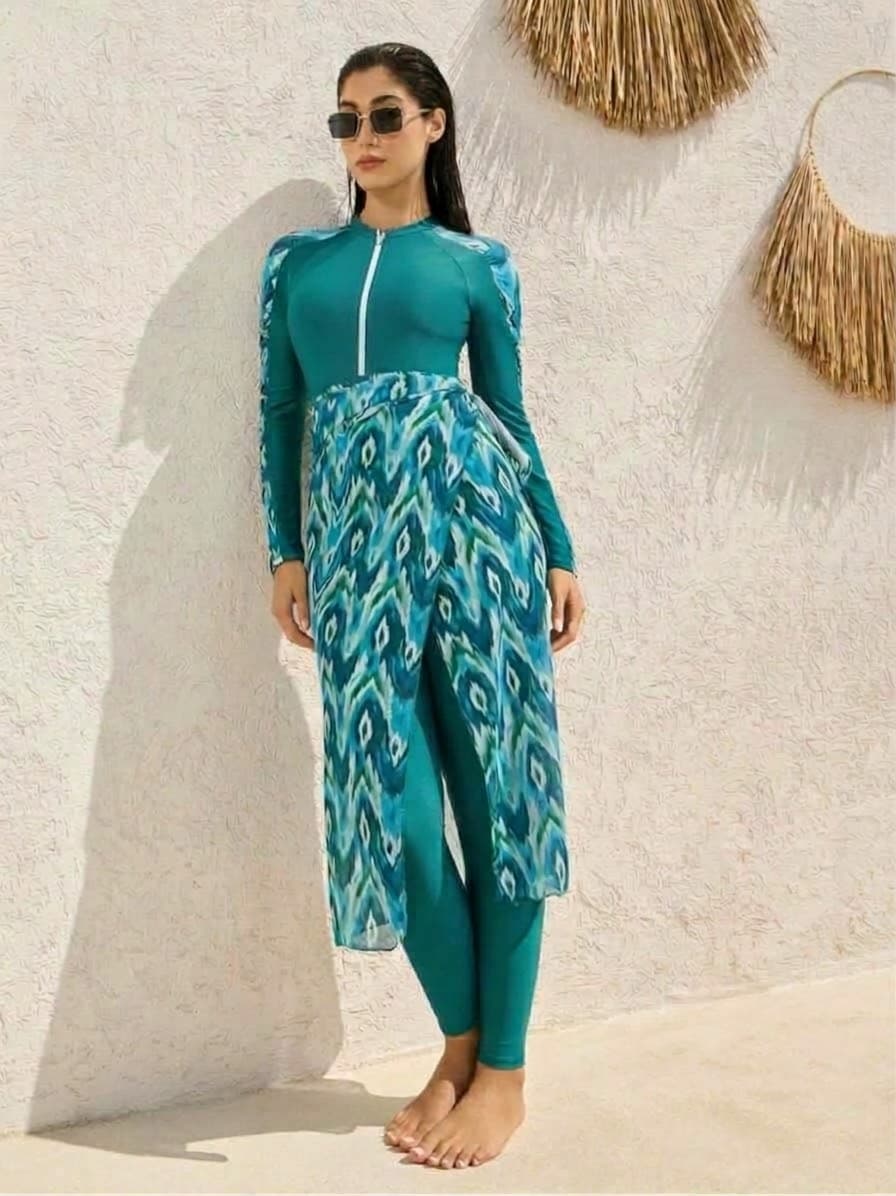 Printed Wrap Skirt Swimsuit Set