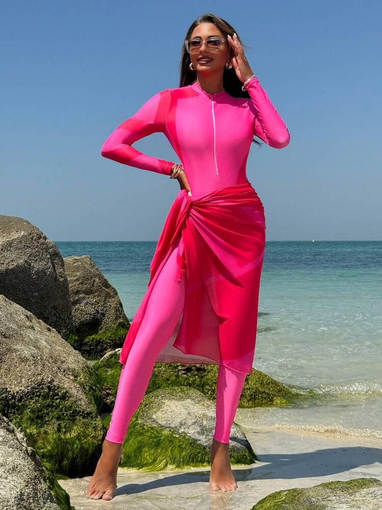Neon Pink Modest Swimsuit Set