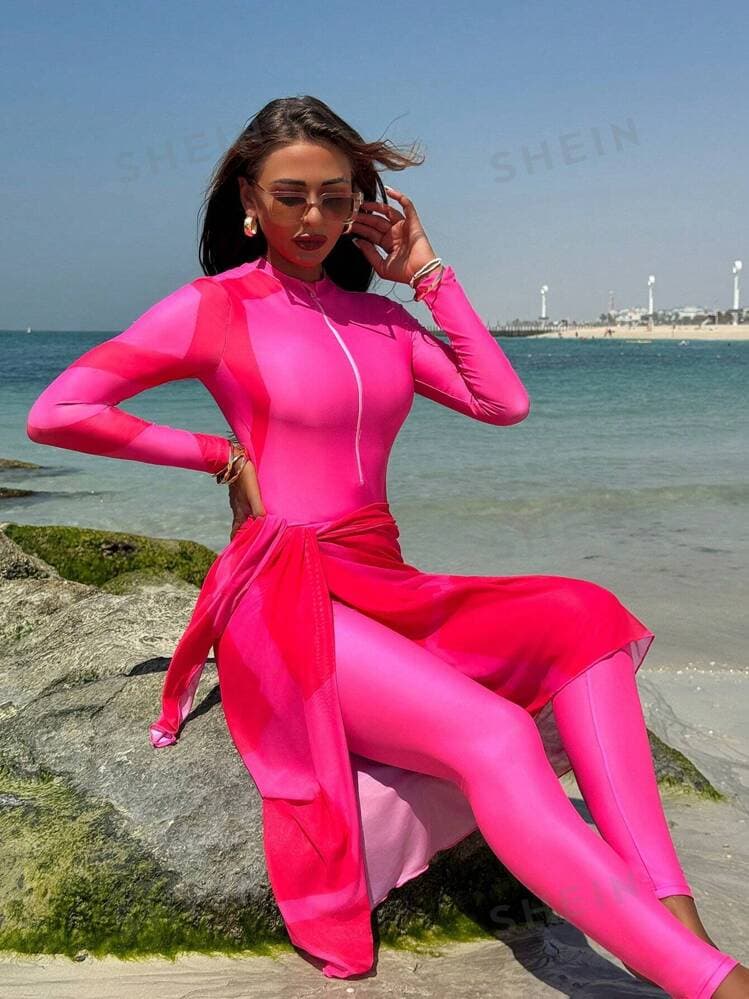 Neon Pink Modest Swimsuit Set – image 3