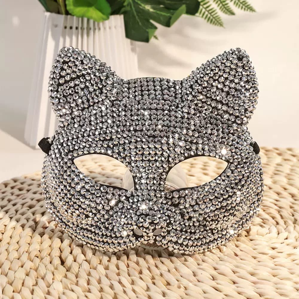 Sparkling Rhinestone Cat Mask