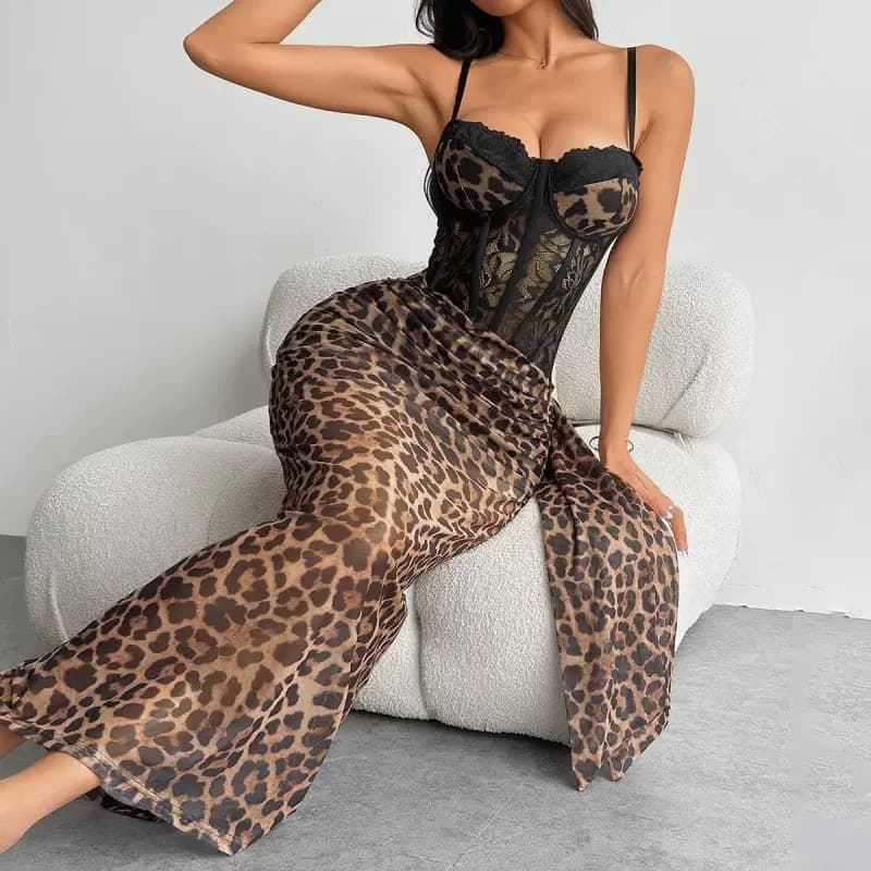 کراسی ماکسی نەخشی پڵنگی بە کۆرسێت