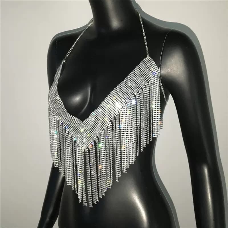 Sparkling Rhinestone Fringe Halter Top – image 4