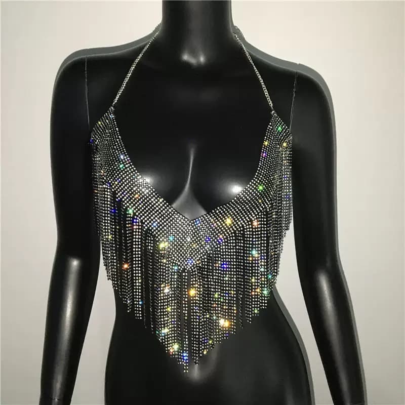 Sparkling Rhinestone Fringe Halter Top – image 8