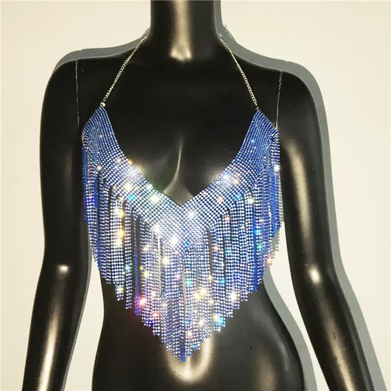 Sparkling Rhinestone Fringe Halter Top – image 5