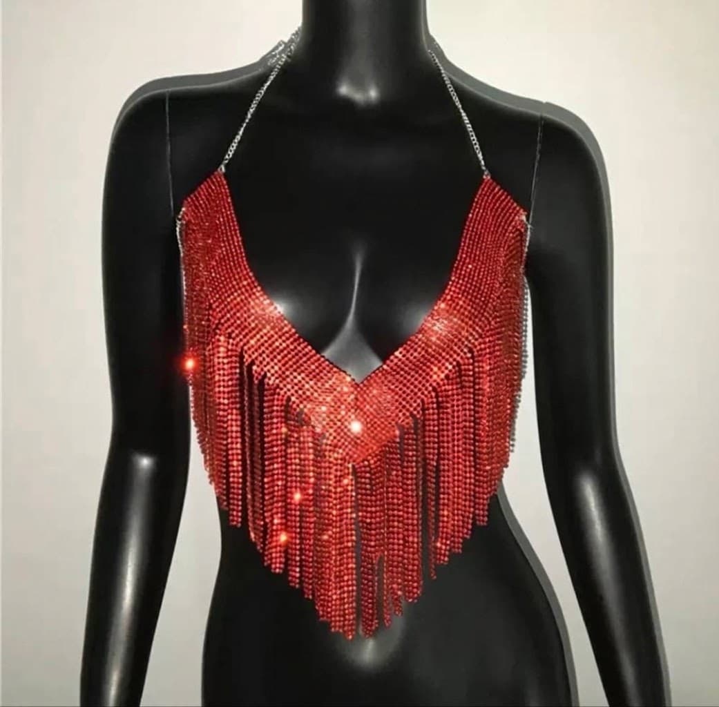 Sparkling Rhinestone Fringe Halter Top – image 7
