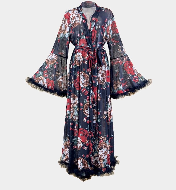 Floral Sheer Ruffle Trim Robe – image 7