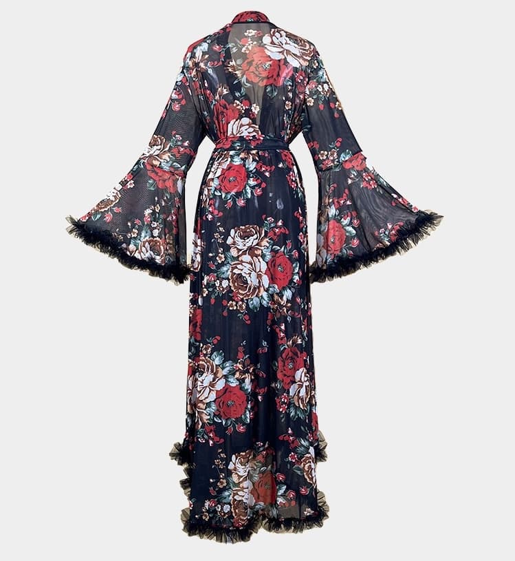 Floral Sheer Ruffle Trim Robe – image 8