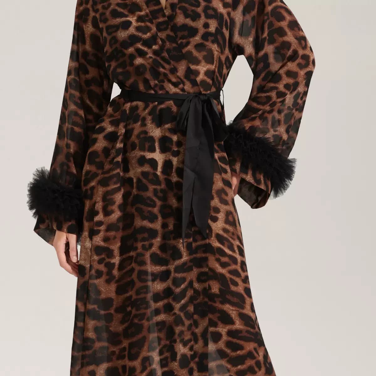 Leopard Print Feather Trim Robe – image 4