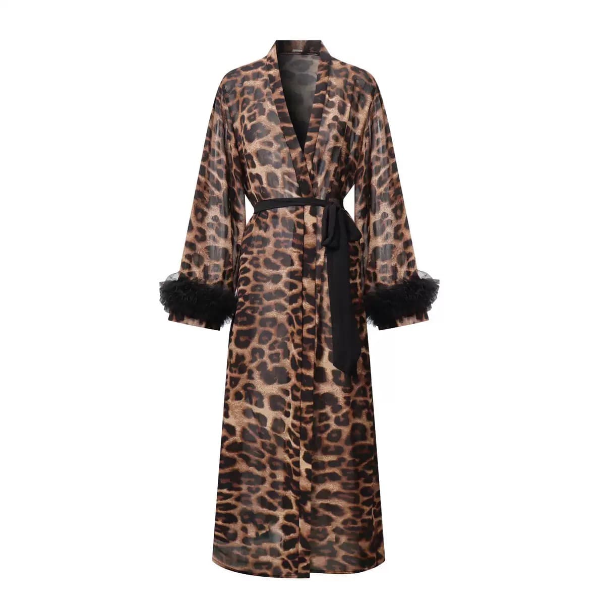 Leopard Print Feather Trim Robe – image 5