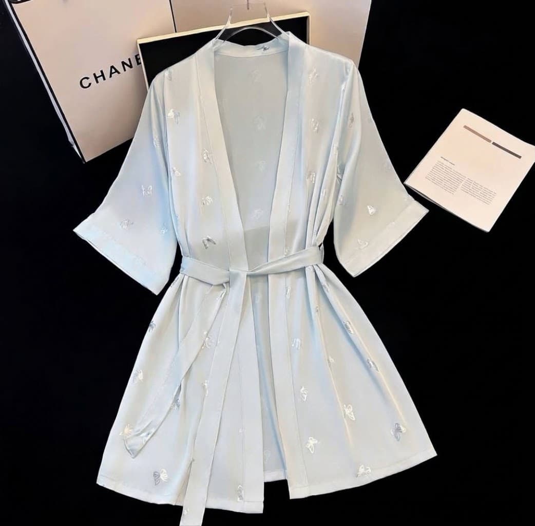 Butterfly Print Satin Robe – image 2