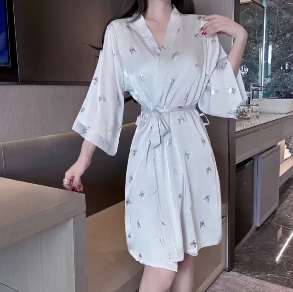 Butterfly Print Satin Robe