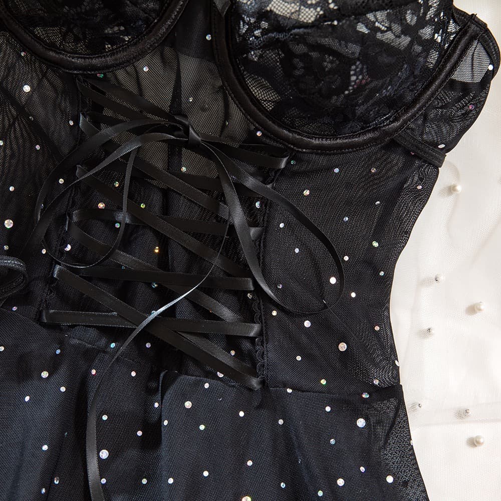 Rhinestone Embellished Lace Corset Lingerie – image 7