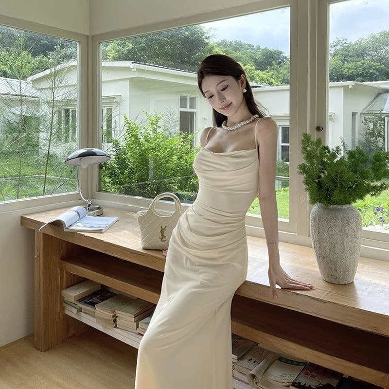 Ruched Mesh Slip Maxi Dress – image 2
