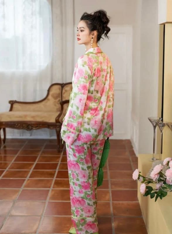 Floral Satin Wrap Pajama Set – image 3