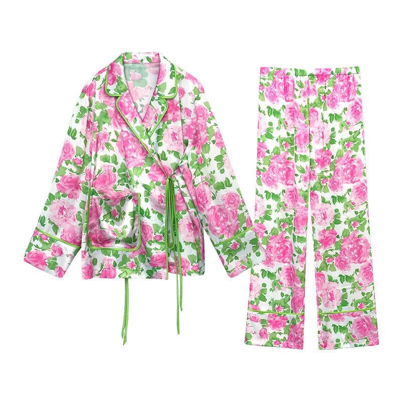 Floral Satin Wrap Pajama Set – image 4