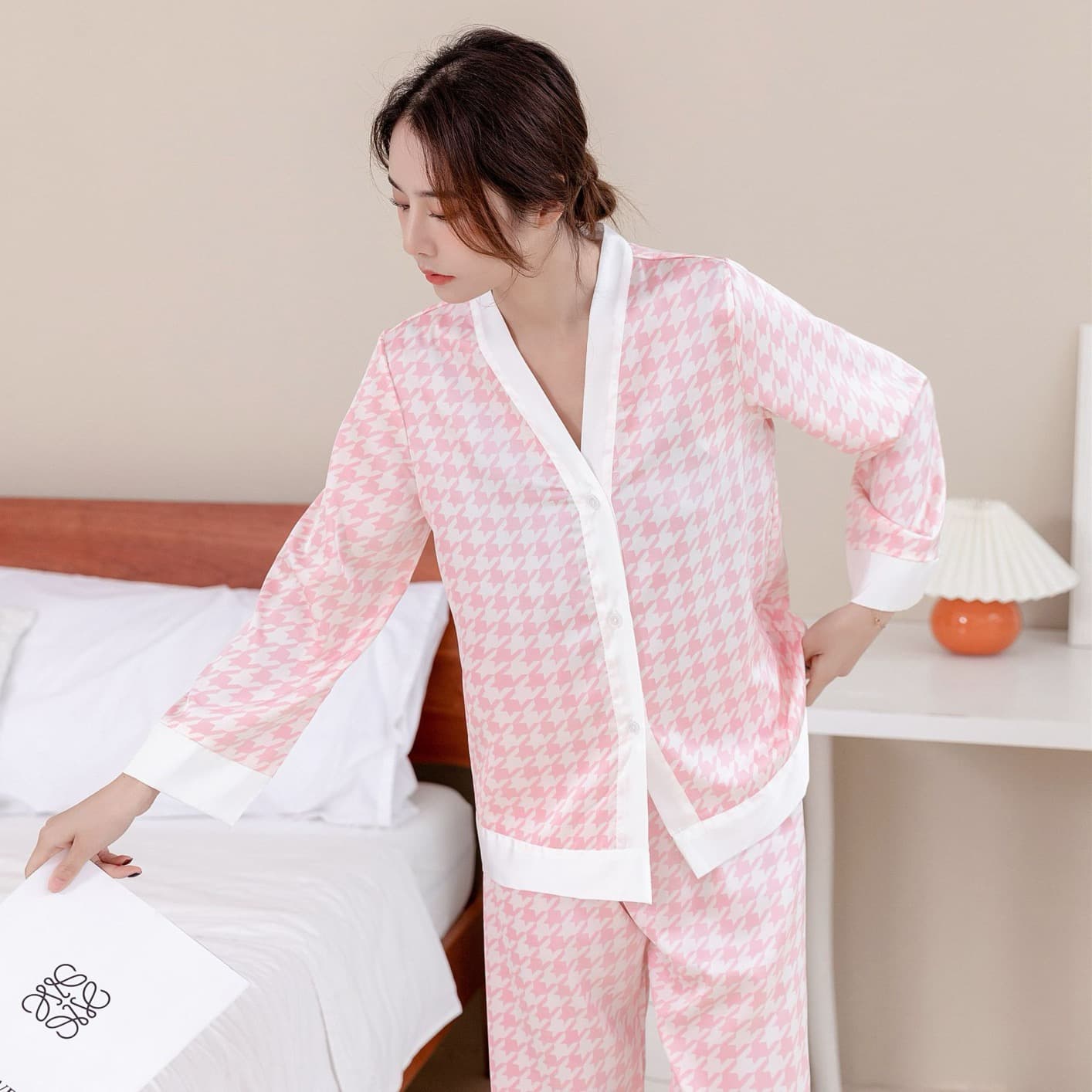 Printed Satin Button-Down Pajama Set – image 8
