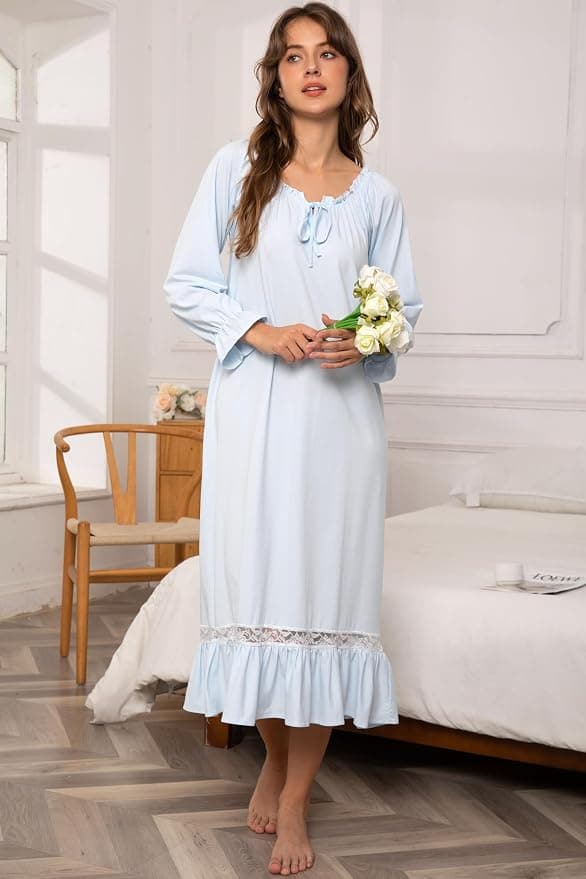 Lace Trim Ruffled Nightgown