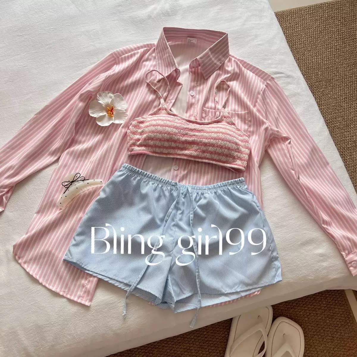 Striped Bikini and Shirt Set