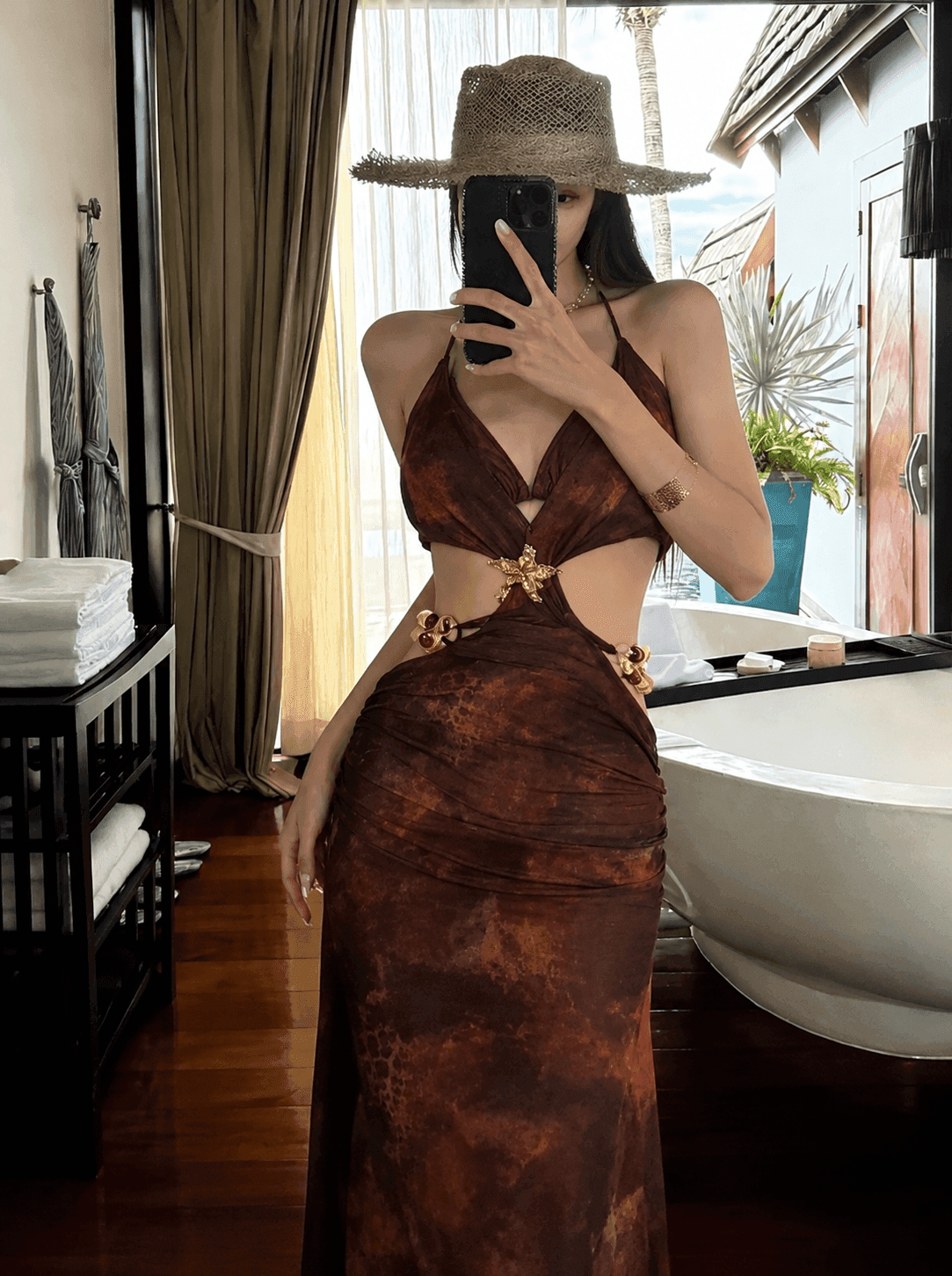 Abstract Print Cutout Maxi Coverup