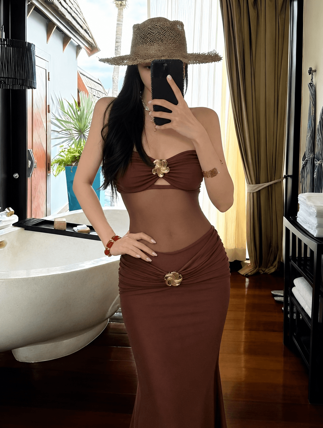 Embellished Cutout Maxi Swim Dress