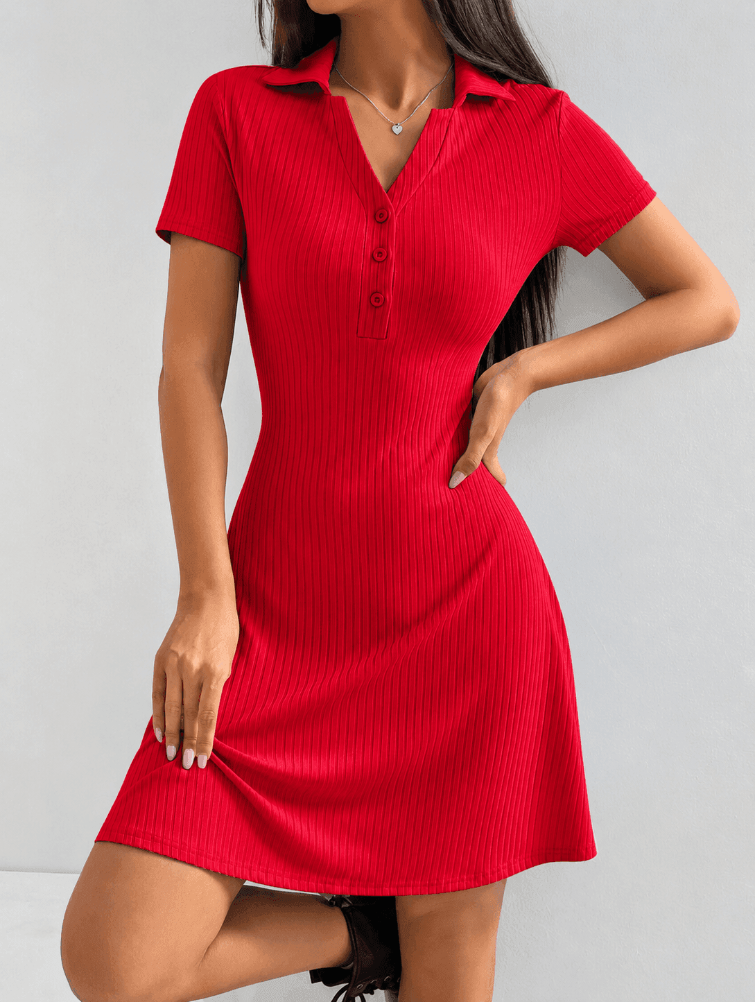 Ribbed Polo Mini Dress