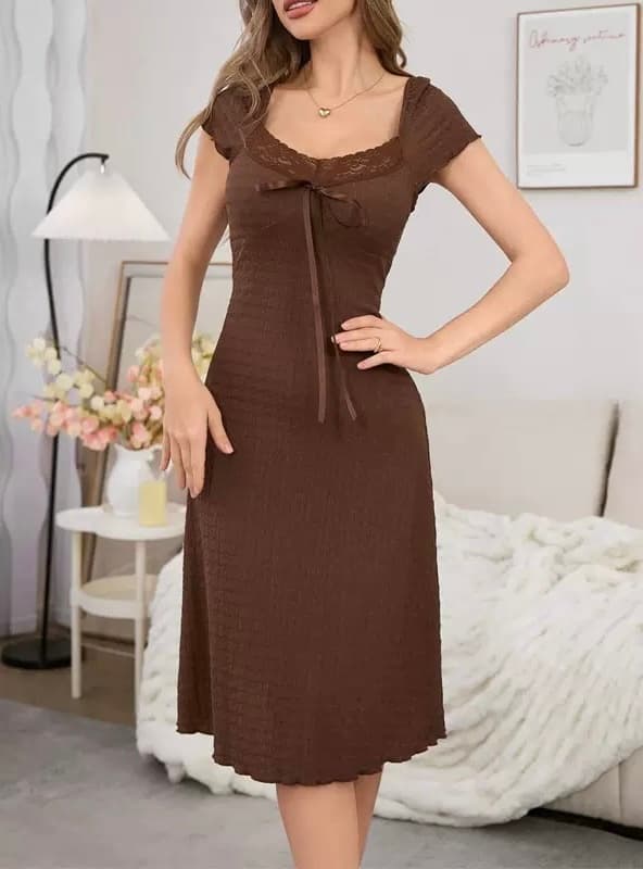 Lace Trim Textured Midi Dress – image 5
