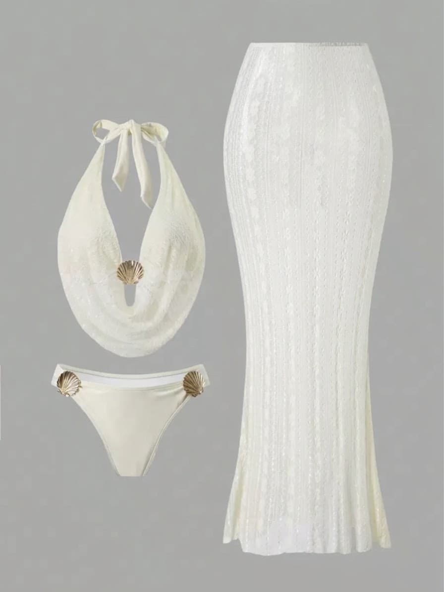 Shell Embellished Lace Beach Set – image 3