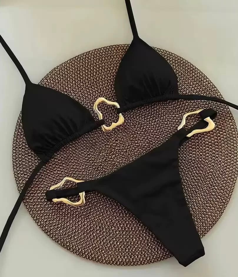 Gold-Accent Triangle Bikini Set – image 4