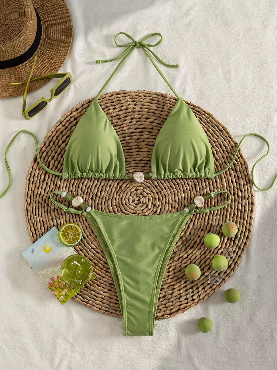 Beaded Detail Halter Bikini Set – image 3