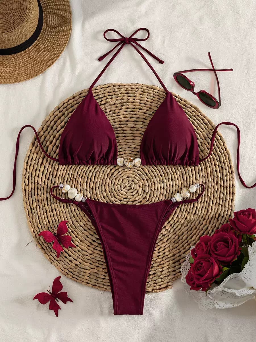 Beaded Detail Halter Bikini Set – image 2
