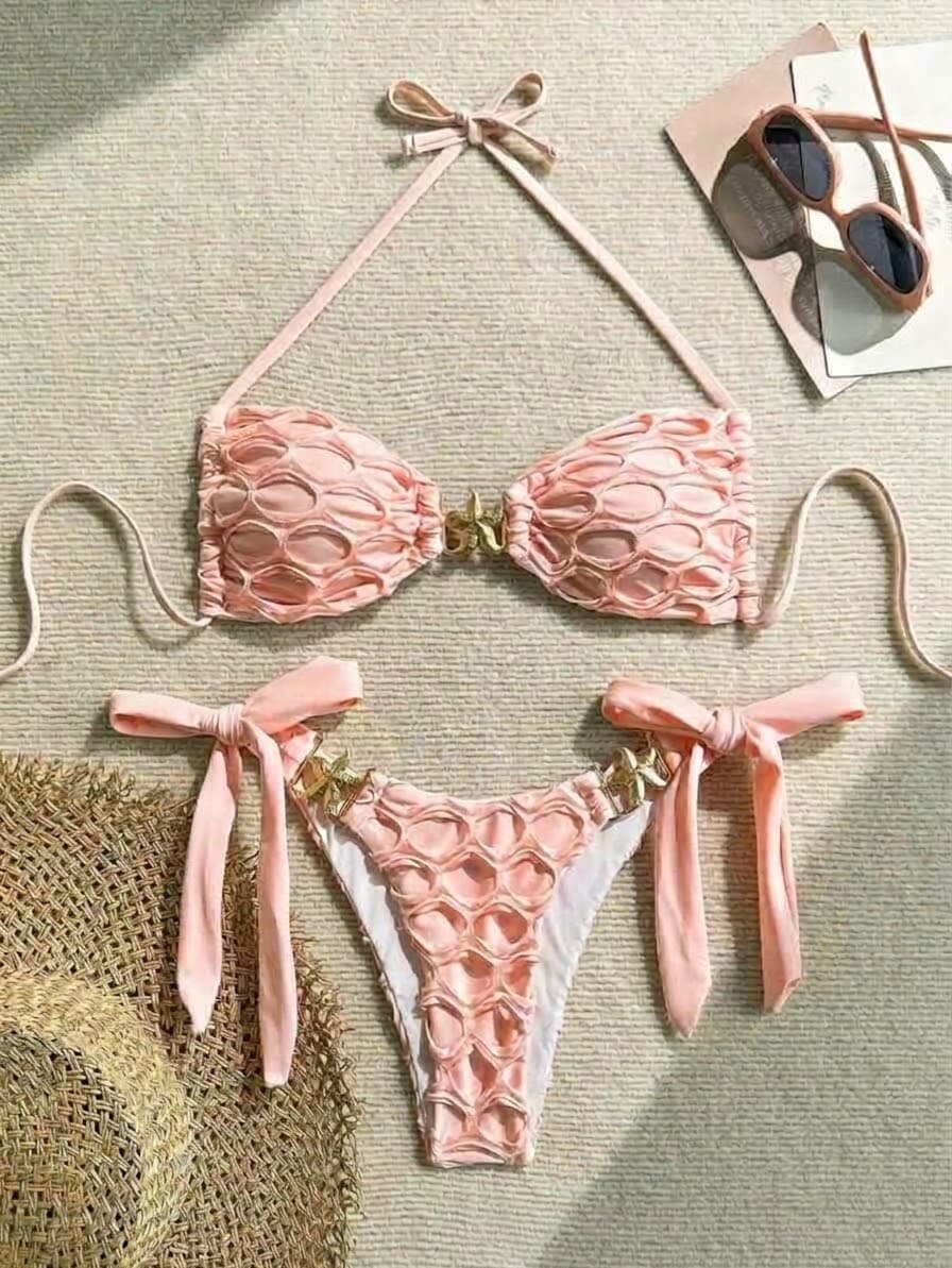 Starfish Detail Textured Bikini Set