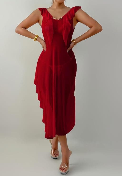 Sheer Ruffled Nightgown Dress