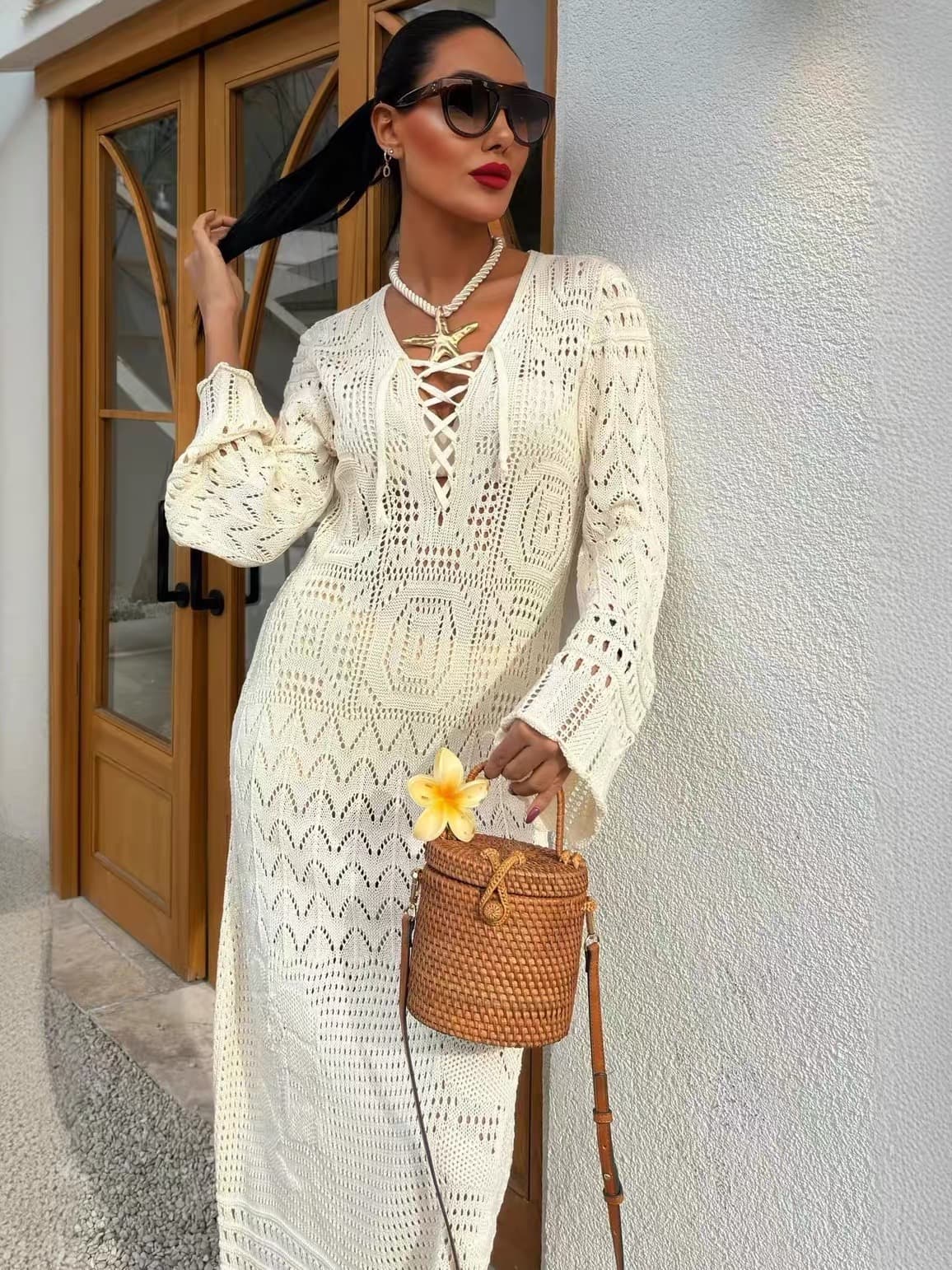 فستان ماكسي كروشيه بوهيمي برباط – صورة 2
