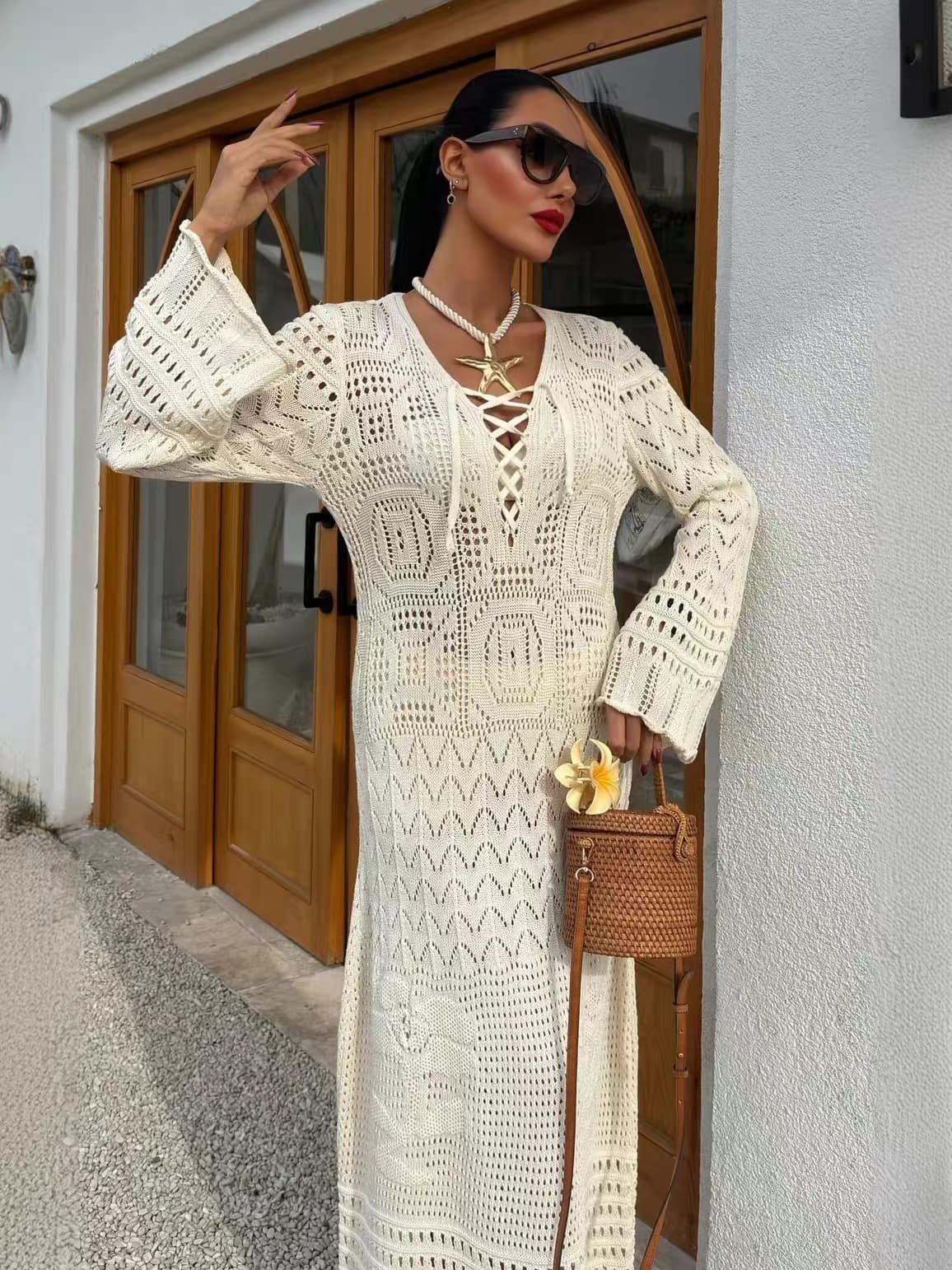 فستان ماكسي كروشيه بوهيمي برباط – صورة 4