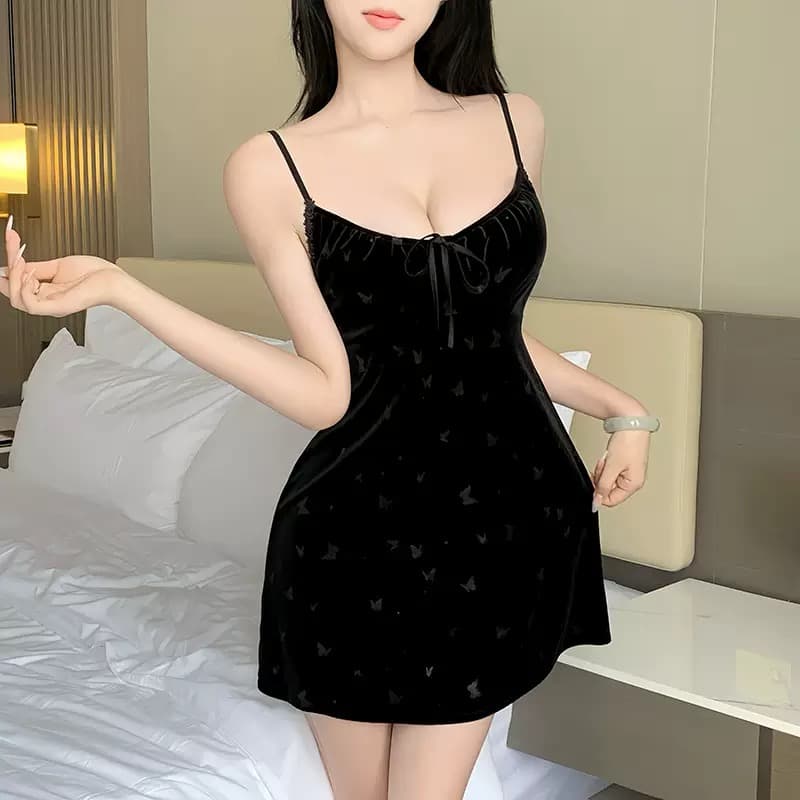 Butterfly Print Velvet Mini Dress