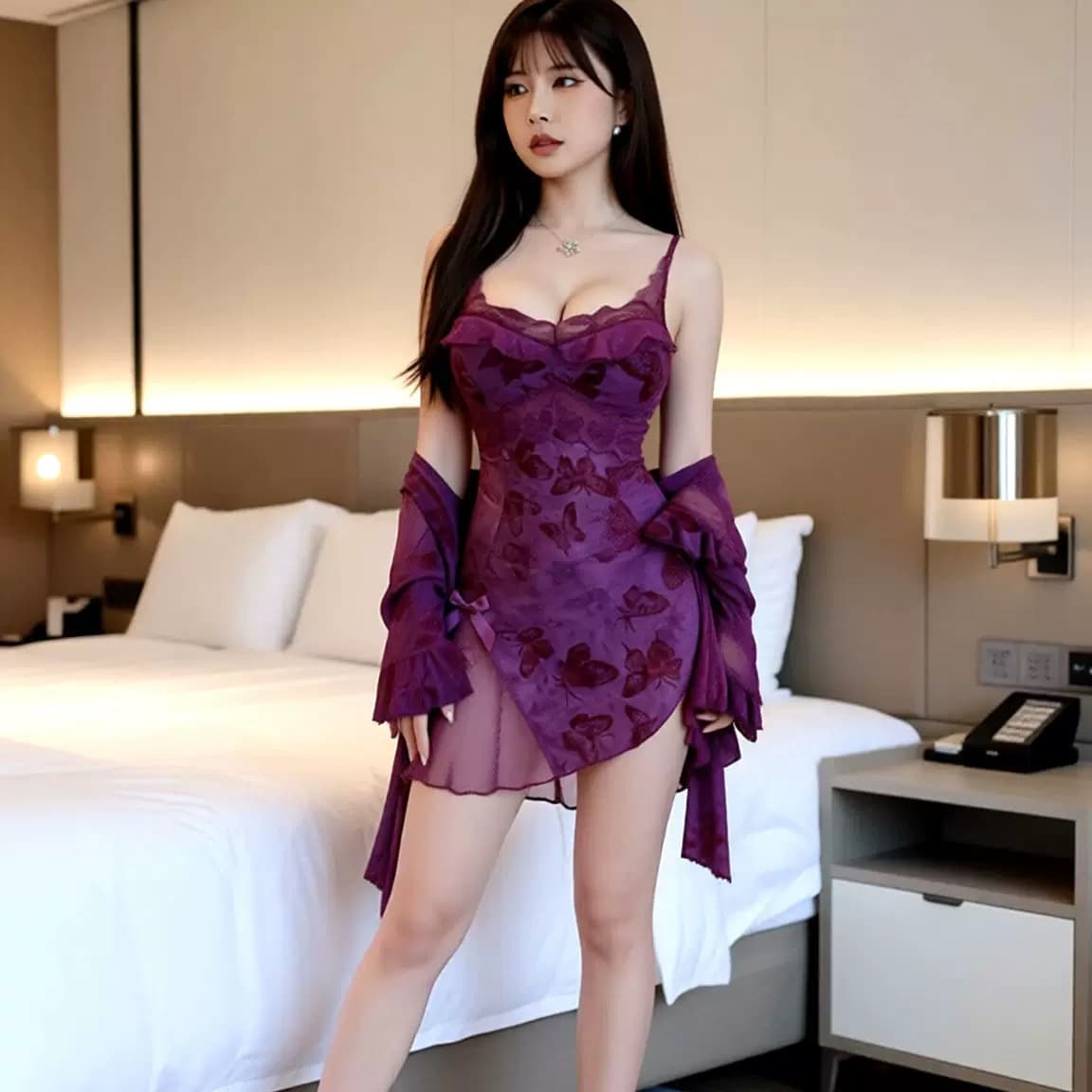 Butterfly Lace Trim Sleepwear Set